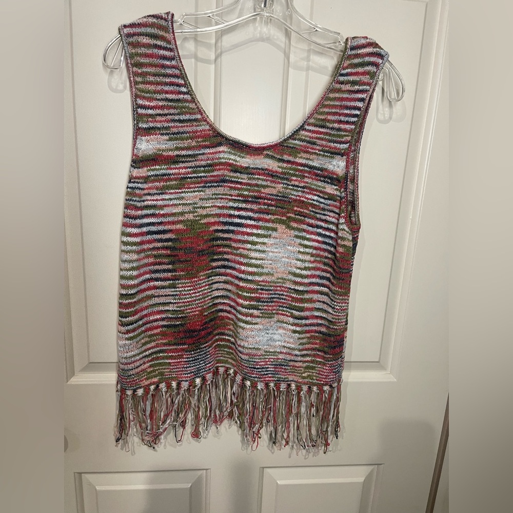 NWT Rocks & Indigo Sweater Tank Top Sleveless Retro Fringe Multi Color